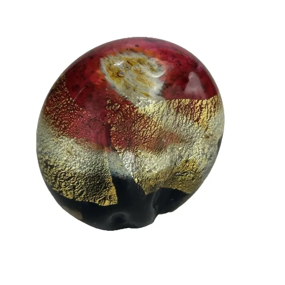 Art Glass Paperweight Artist Signed Gold Leaf Aventurine Pink Black Ovoid 4”